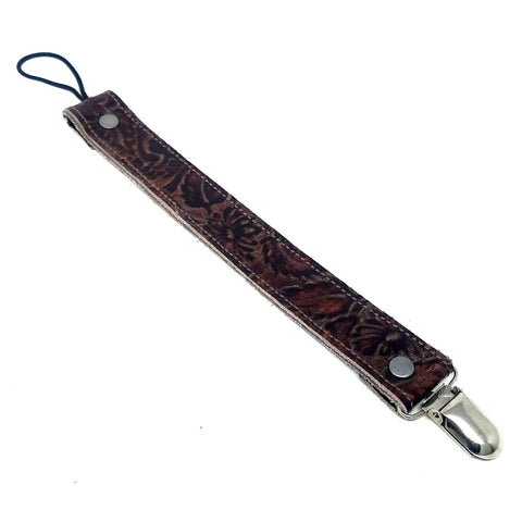 Tooled Leather Pacifier Clip